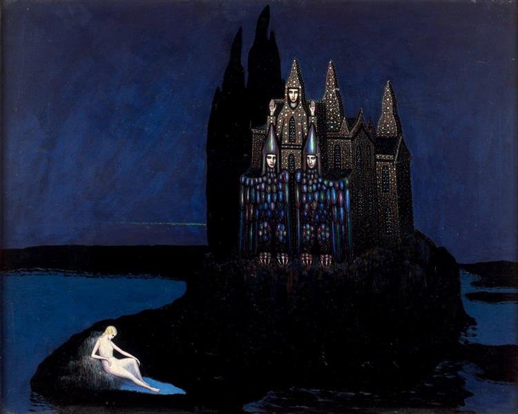 arte quimérico, pintura simbolista, vampiros de la guerra, castillos misteriosos.
